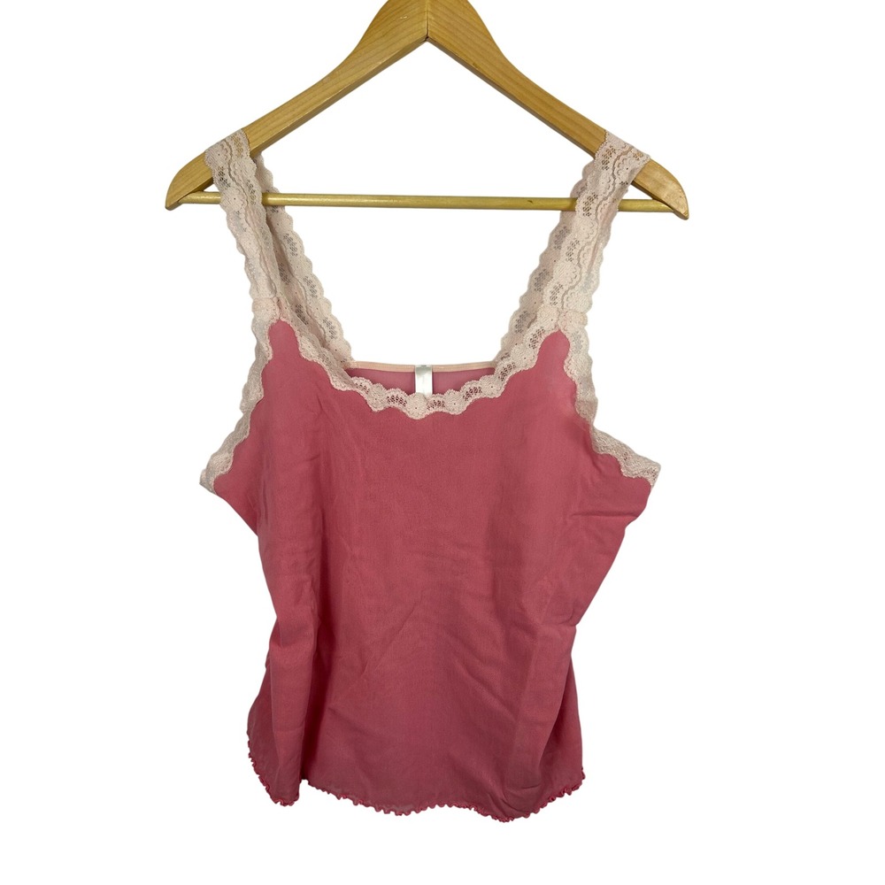 Cacique Camisole‎ Women 18/20 Pink Lace Trim Mesh Sheer